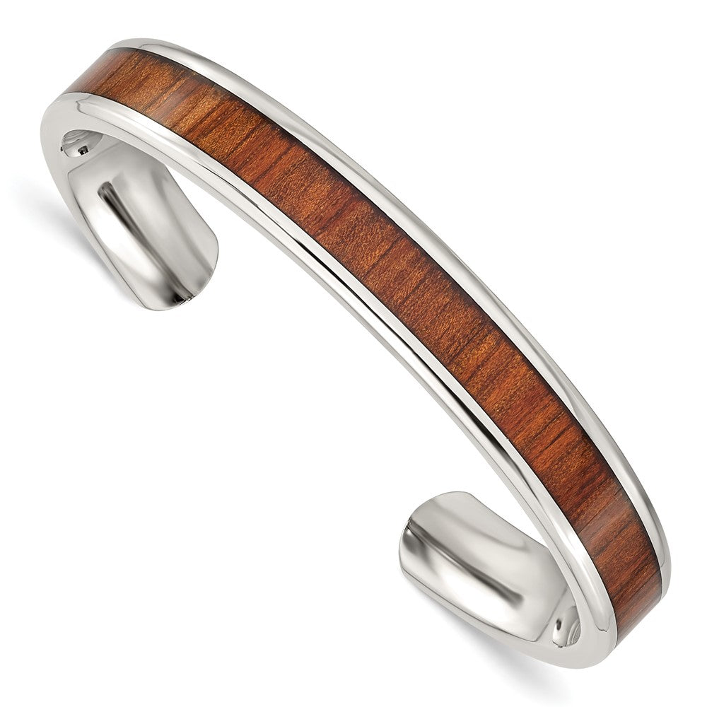 Edelstahl Chisel Poliert mit Rot/orange Koa Wood Einlage Manschette Armreif