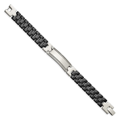 8.25 Zoll Chisel Edelstahl Poliert mit Schwarz Keramik und 1/4 Karat Diamant 8.75 Id Armband