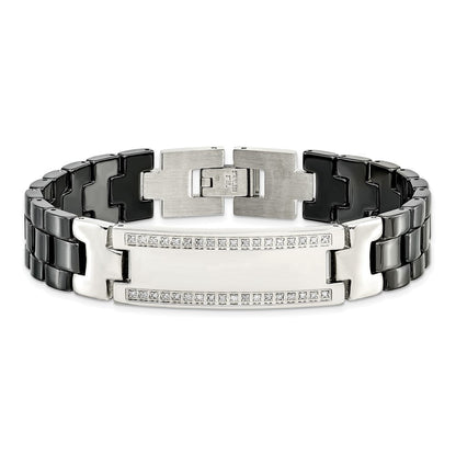 8.25 Zoll Chisel Edelstahl Poliert mit Schwarz Keramik und 1/4 Karat Diamant 8.75 Id Armband