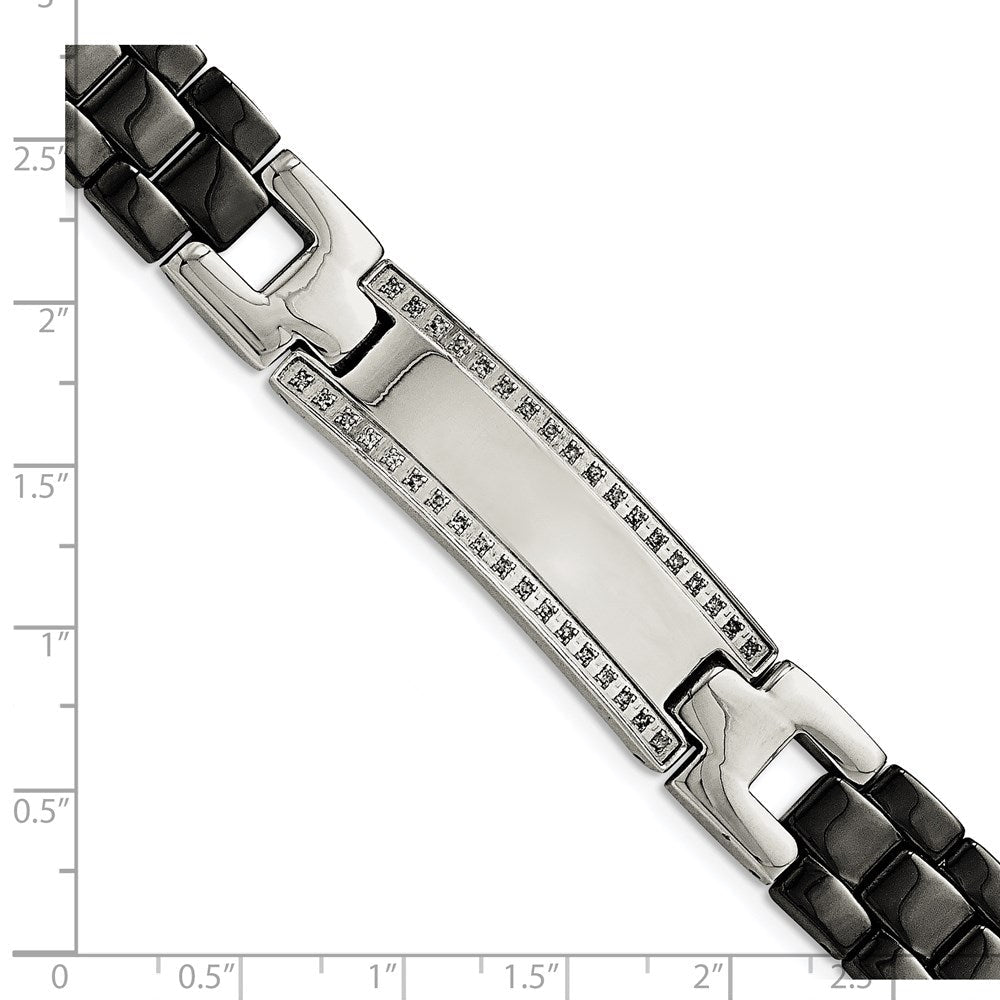 8.25 Zoll Chisel Edelstahl Poliert mit Schwarz Keramik und 1/4 Karat Diamant 8.75 Id Armband
