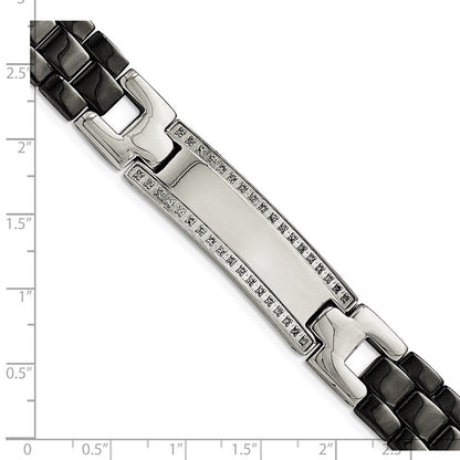 8.25 Zoll Chisel Edelstahl Poliert mit Schwarz Keramik und 1/4 Karat Diamant 8.75 Id Armband
