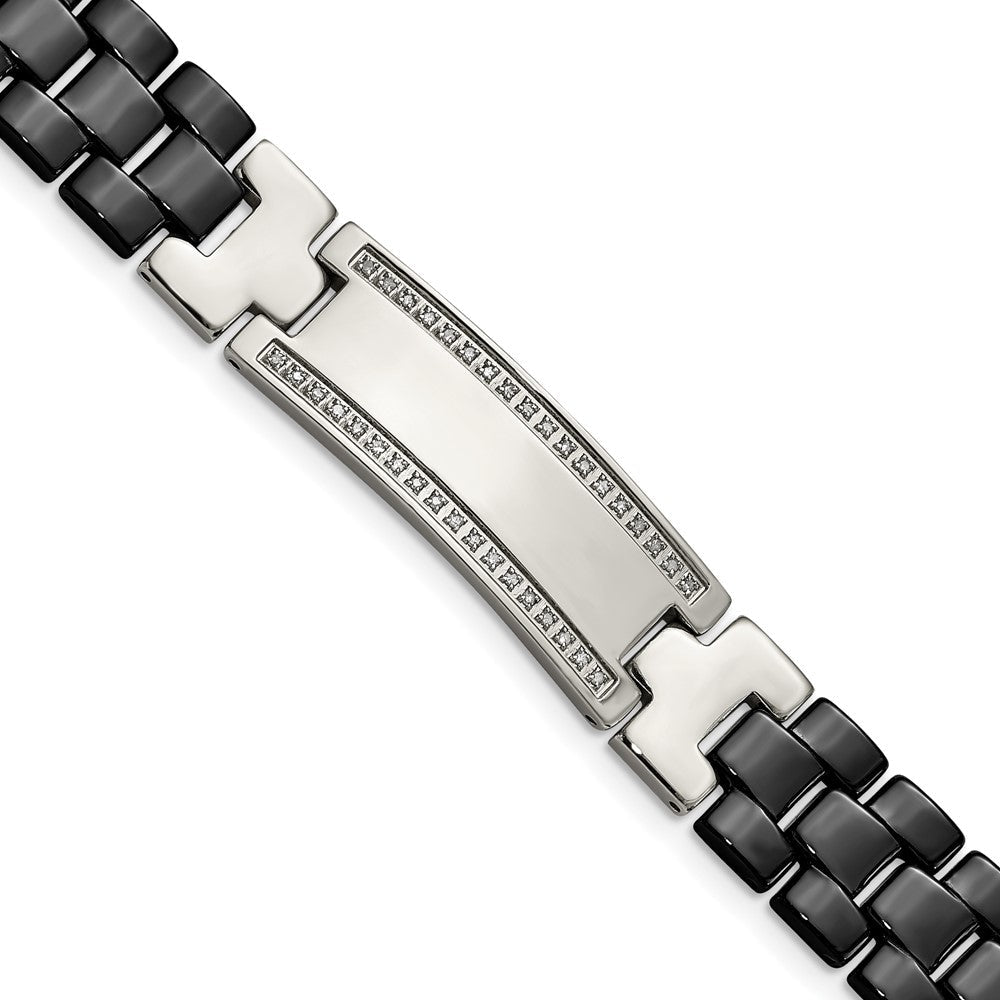 8.25 Zoll Chisel Edelstahl Poliert mit Schwarz Keramik und 1/4 Karat Diamant 8.75 Id Armband