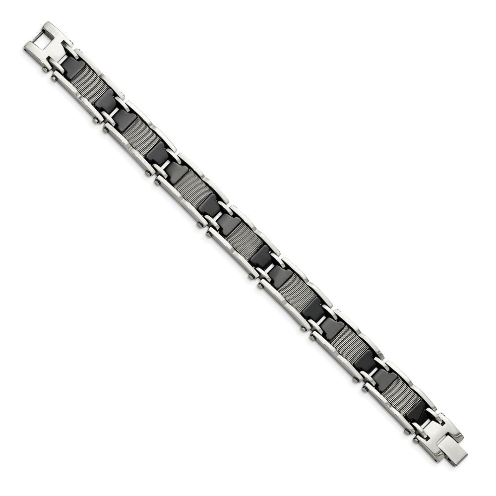 Edelstahl Chisel Poliert Netz mit Schwarz Keramik 8.25 Zoll Glieder Armband