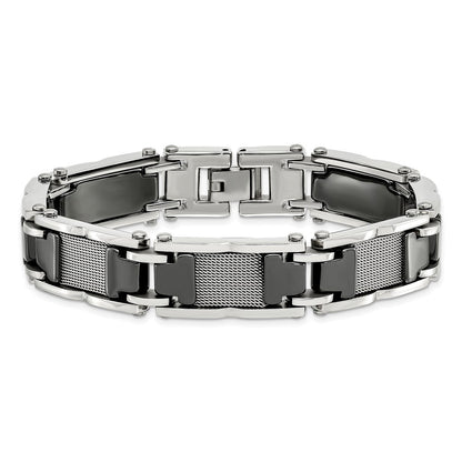 Edelstahl Chisel Poliert Netz mit Schwarz Keramik 8.25 Zoll Glieder Armband
