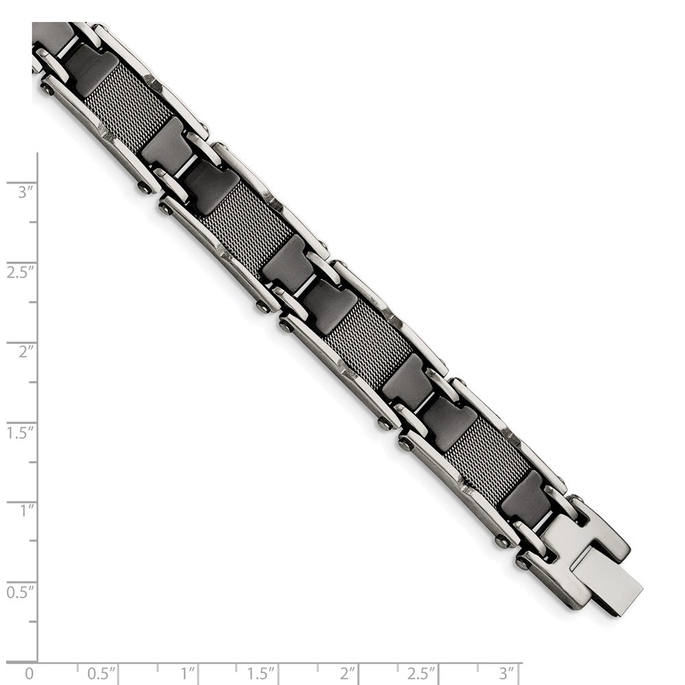 Edelstahl Chisel Poliert Netz mit Schwarz Keramik 8.25 Zoll Glieder Armband