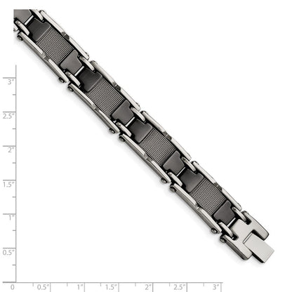 Edelstahl Chisel Poliert Netz mit Schwarz Keramik 8.25 Zoll Glieder Armband