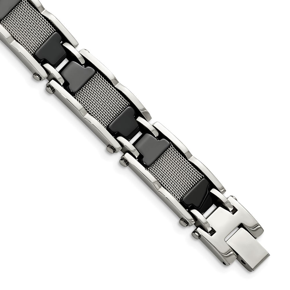 Edelstahl Chisel Poliert Netz mit Schwarz Keramik 8.25 Zoll Glieder Armband