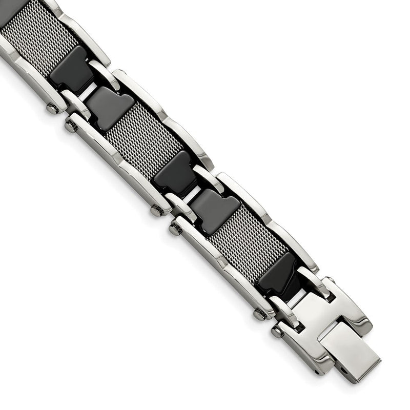 Edelstahl Chisel Poliert Netz mit Schwarz Keramik 8.25 Zoll Glieder Armband