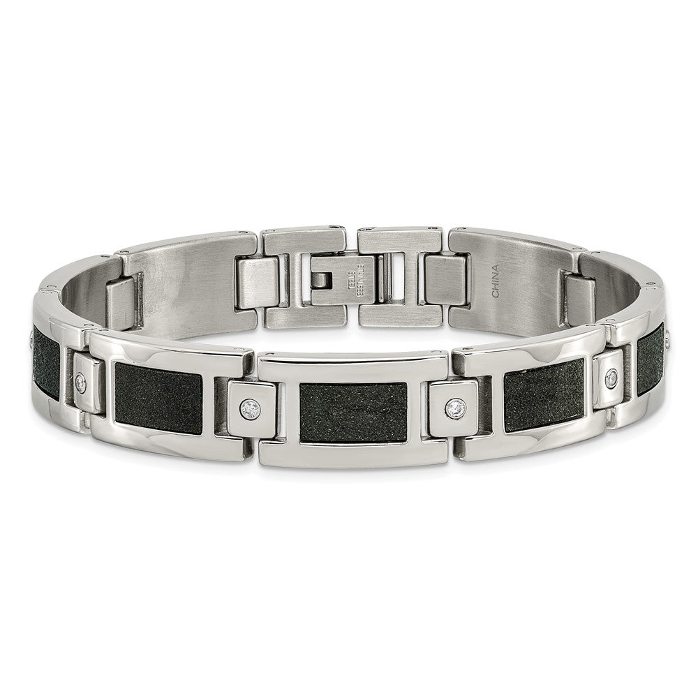 Edelstahl Chisel Poliert Lasergeschnitten mit 1/5 Karat Diamant 8.25 Zoll Armband