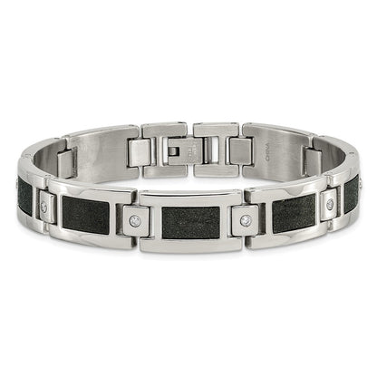 Edelstahl Chisel Poliert Lasergeschnitten mit 1/5 Karat Diamant 8.25 Zoll Armband