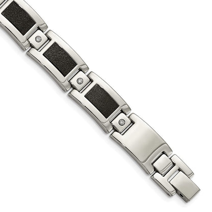 Edelstahl Chisel Poliert Lasergeschnitten mit 1/5 Karat Diamant 8.25 Zoll Armband