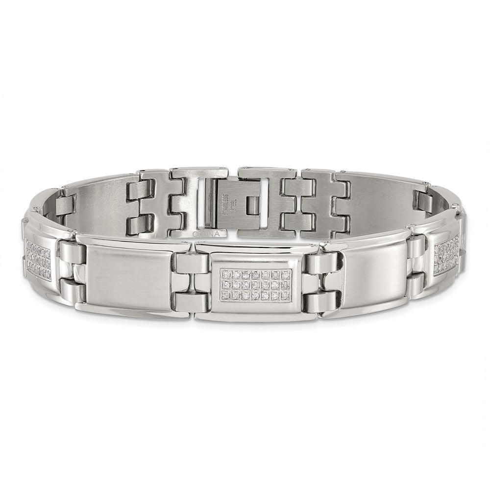 Edelstahl Chisel Poliert und Matt mit 3/4 Karat Diamant 8.75 Zoll Armband