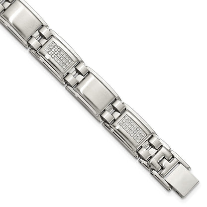 Edelstahl Chisel Poliert und Matt mit 3/4 Karat Diamant 8.75 Zoll Armband