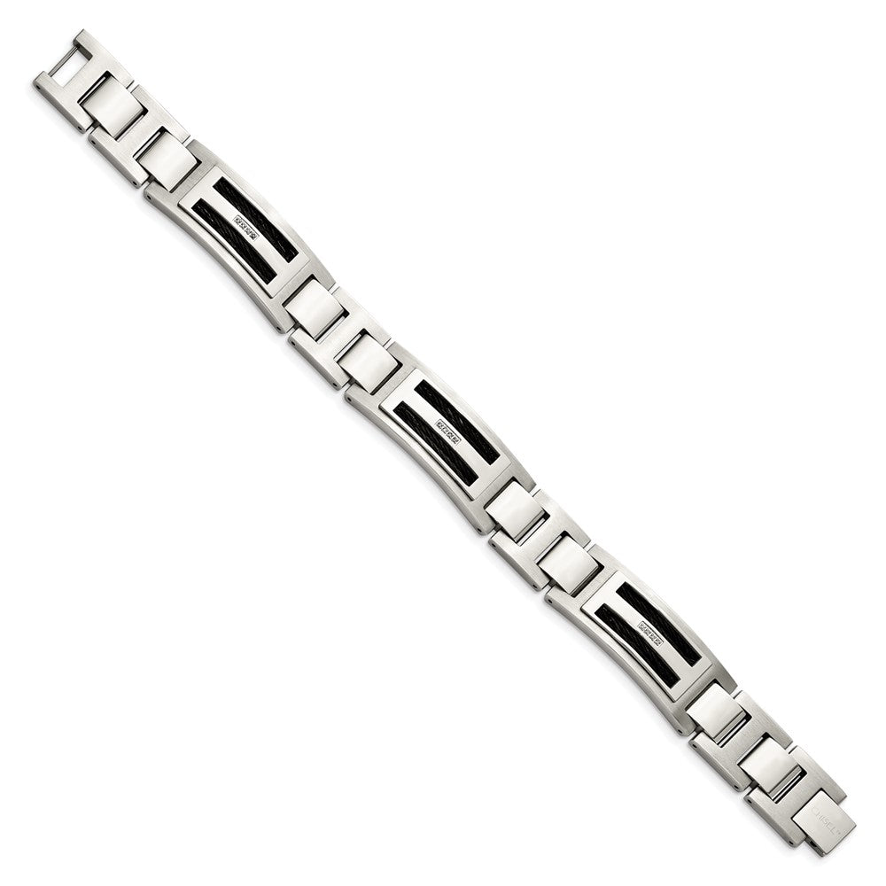 Edelstahl Chisel Poliert und Matt Schwarz Ip-beschichtet Mit.05 Karat Diamant 8.75 Zoll Armband