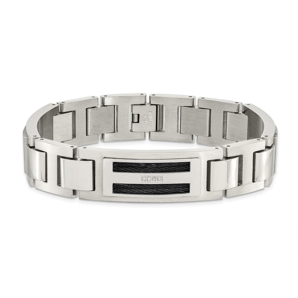 Edelstahl Chisel Poliert und Matt Schwarz Ip-beschichtet Mit.05 Karat Diamant 8.75 Zoll Armband