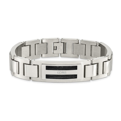 Edelstahl Chisel Poliert und Matt Schwarz Ip-beschichtet Mit.05 Karat Diamant 8.75 Zoll Armband