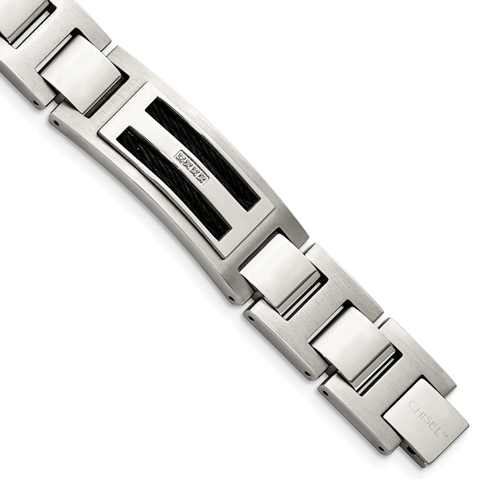 Edelstahl Chisel Poliert und Matt Schwarz Ip-beschichtet Mit.05 Karat Diamant 8.75 Zoll Armband