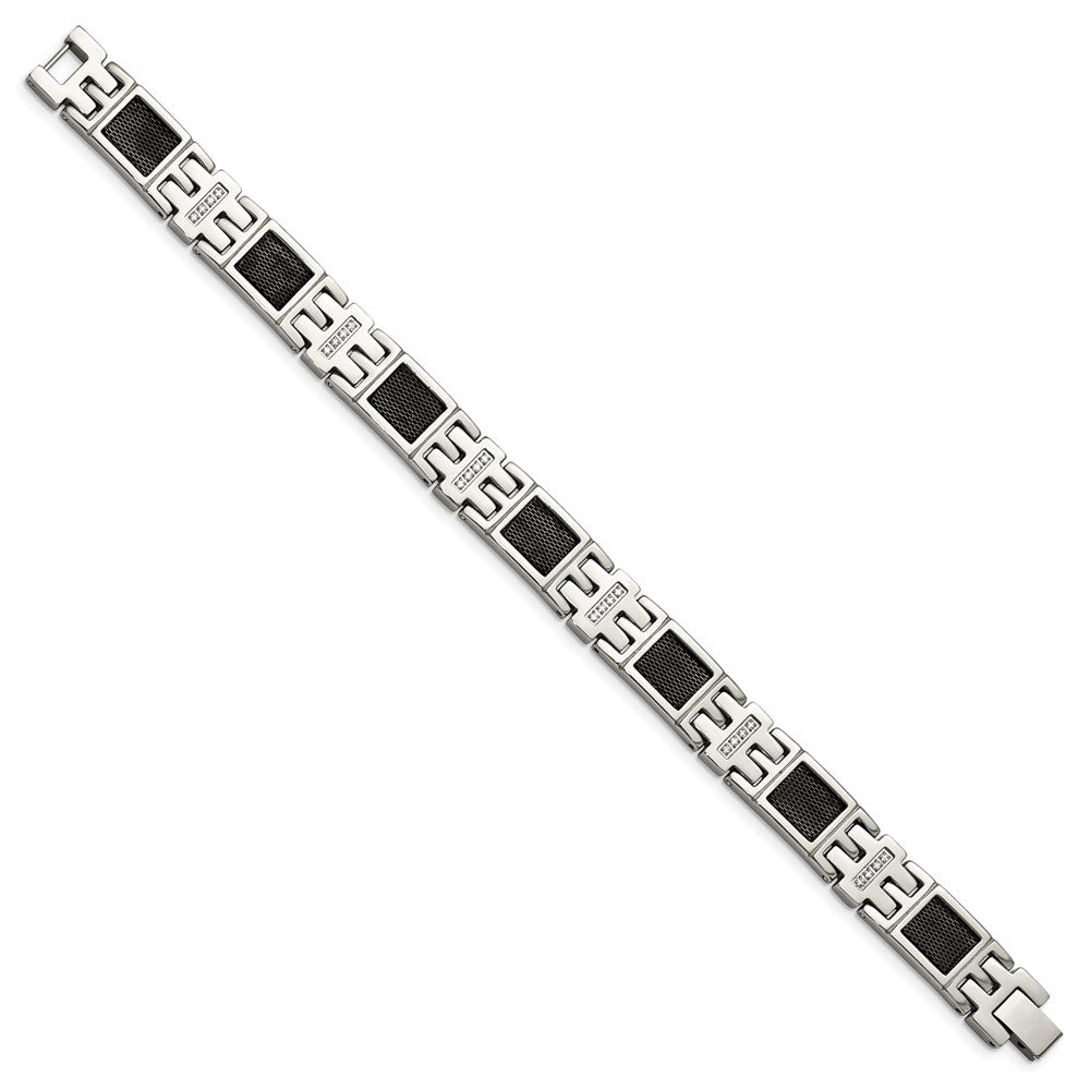 Edelstahl Chisel Poliert Schwarz Ip-beschichtet Netz mit 1/3 Karat Diamant 8.75 Zoll Armband