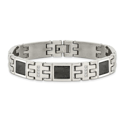 Edelstahl Chisel Poliert Schwarz Ip-beschichtet Netz mit 1/3 Karat Diamant 8.75 Zoll Armband