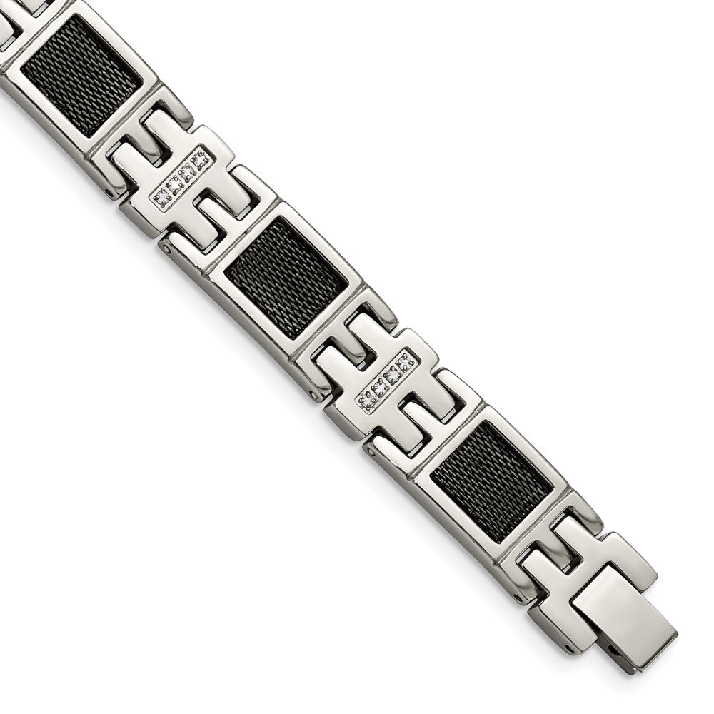 Edelstahl Chisel Poliert Schwarz Ip-beschichtet Netz mit 1/3 Karat Diamant 8.75 Zoll Armband