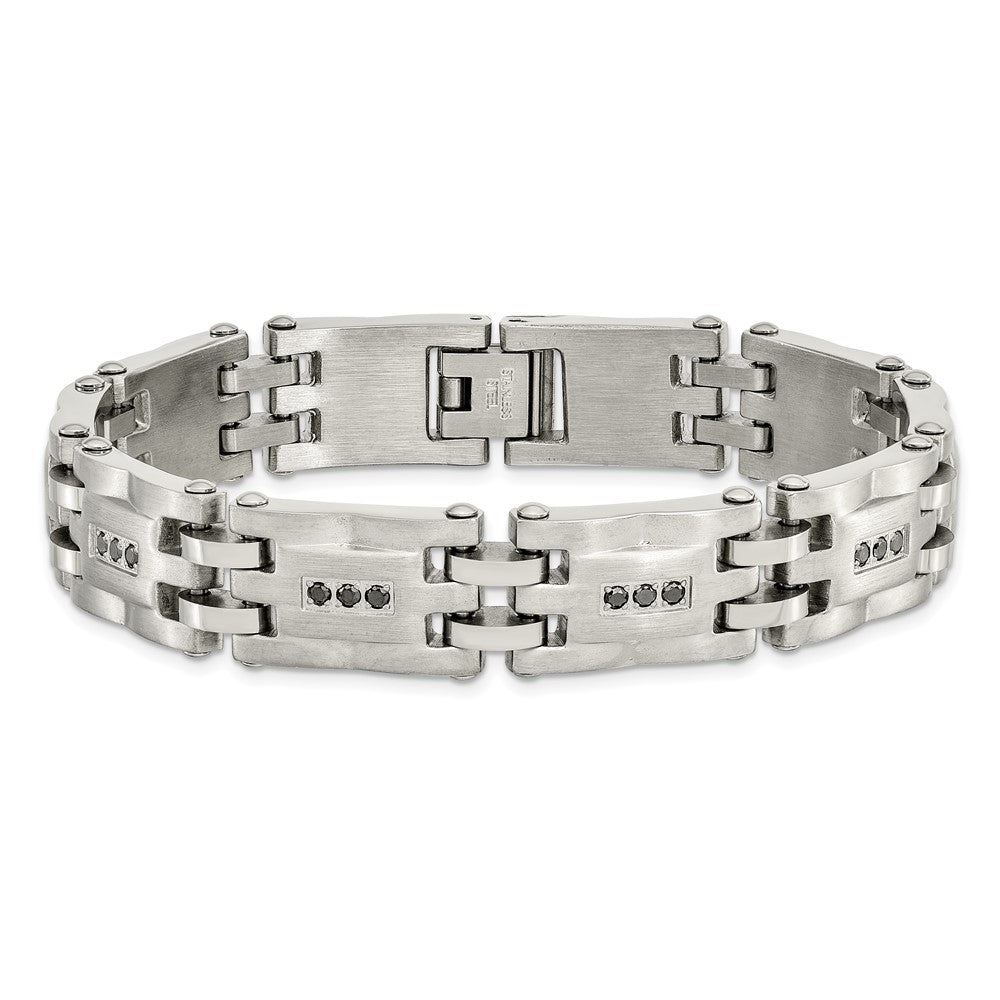 Edelstahl Chisel Gebürstet und Poliert mit 3/4 Karat Diamant 8.5 Zoll Armband
