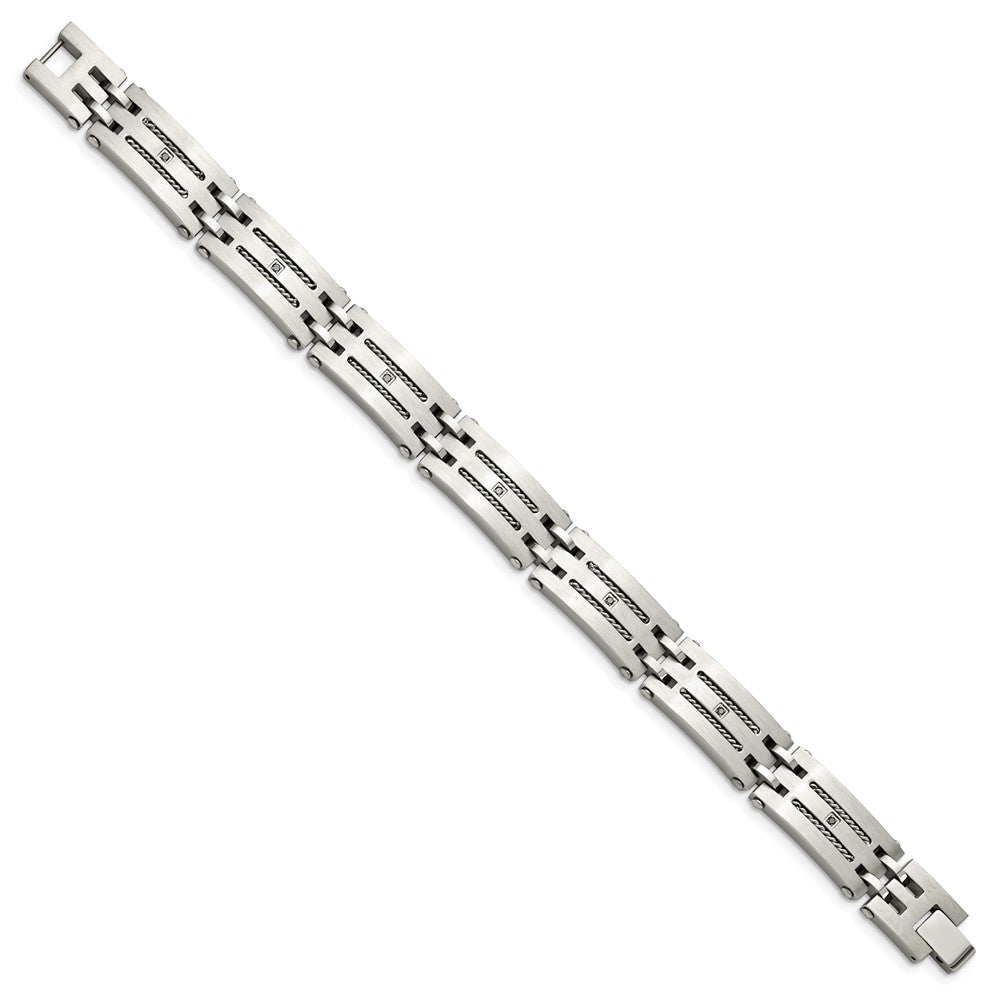 Edelstahl Chisel Gebürstet und Poliert mit 1/10 Karat Diamant 8.75 Zoll Armband