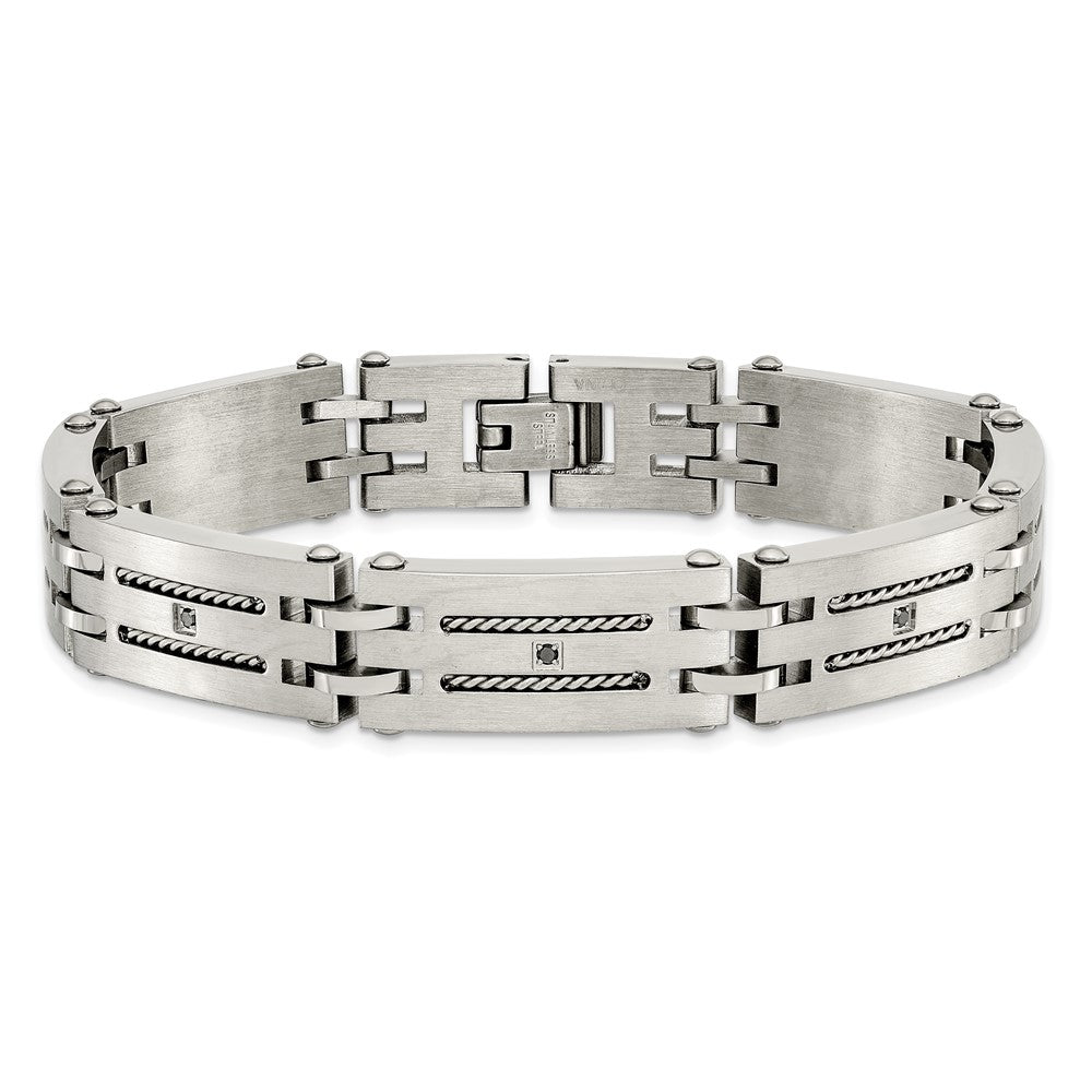 Edelstahl Chisel Gebürstet und Poliert mit 1/10 Karat Diamant 8.75 Zoll Armband
