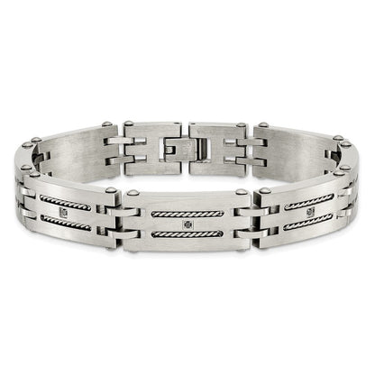 Edelstahl Chisel Gebürstet und Poliert mit 1/10 Karat Diamant 8.75 Zoll Armband