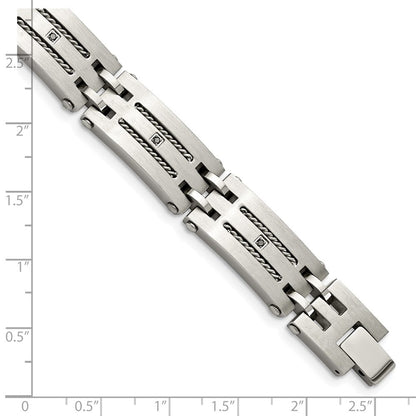 Edelstahl Chisel Gebürstet und Poliert mit 1/10 Karat Diamant 8.75 Zoll Armband