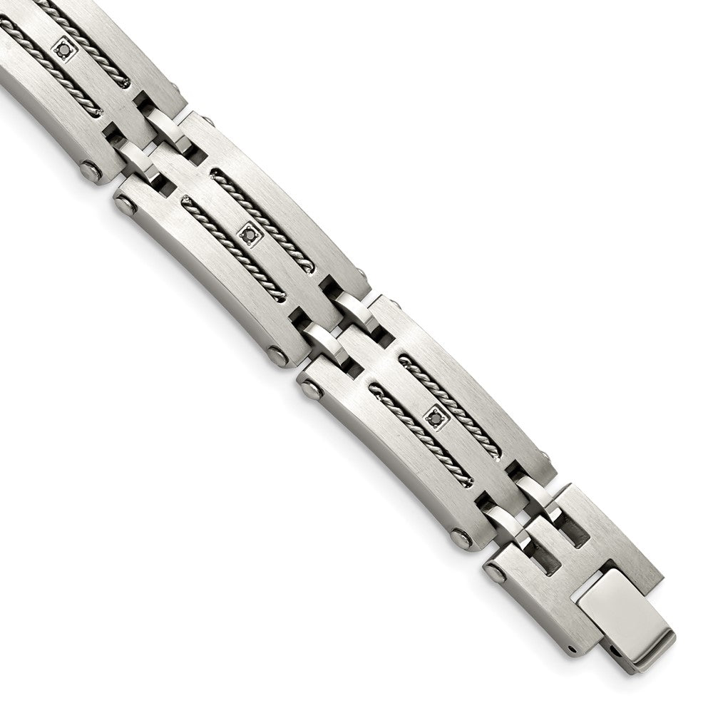 Edelstahl Chisel Gebürstet und Poliert mit 1/10 Karat Diamant 8.75 Zoll Armband