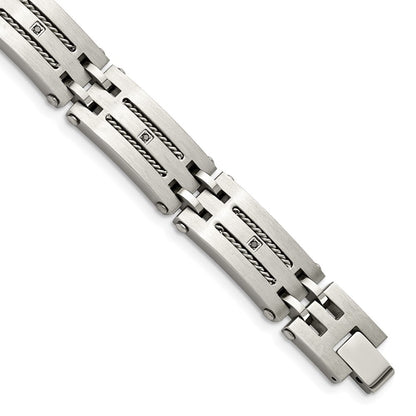 Edelstahl Chisel Gebürstet und Poliert mit 1/10 Karat Diamant 8.75 Zoll Armband