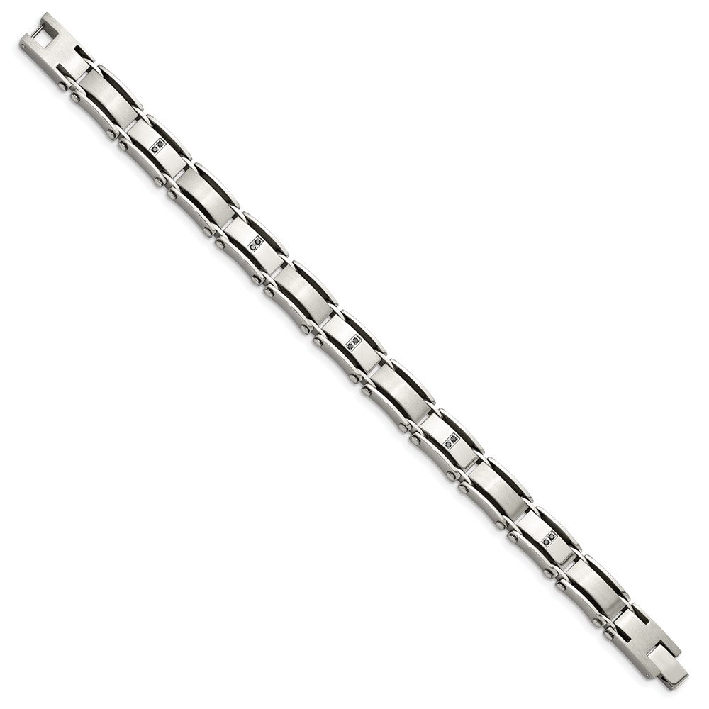 Edelstahl Chisel Gebürstet und Poliert mit 1/10 Karat Diamant 8.25 Zoll Armband