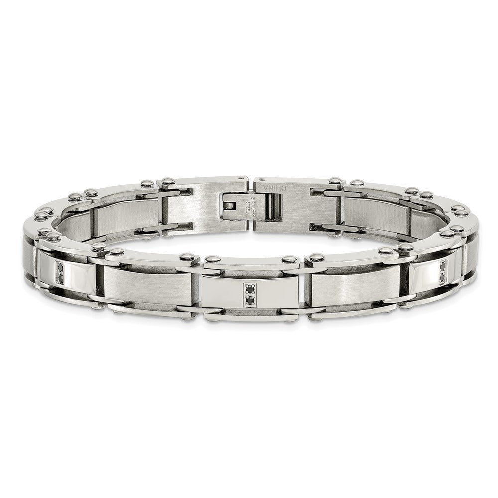 Edelstahl Chisel Gebürstet und Poliert mit 1/10 Karat Diamant 8.25 Zoll Armband