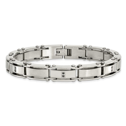 Edelstahl Chisel Gebürstet und Poliert mit 1/10 Karat Diamant 8.25 Zoll Armband