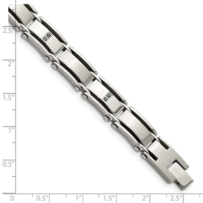 Edelstahl Chisel Gebürstet und Poliert mit 1/10 Karat Diamant 8.25 Zoll Armband