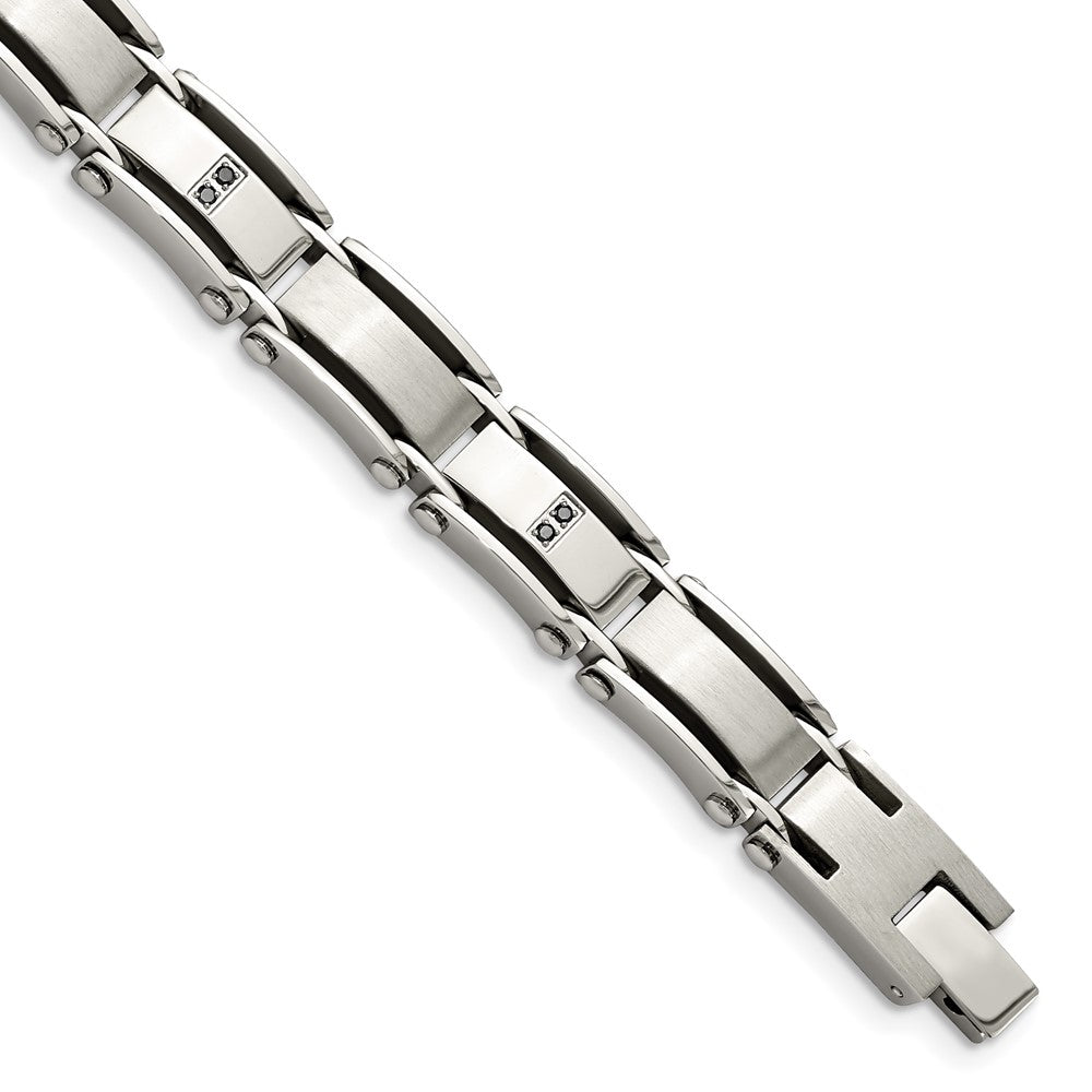 Edelstahl Chisel Gebürstet und Poliert mit 1/10 Karat Diamant 8.25 Zoll Armband