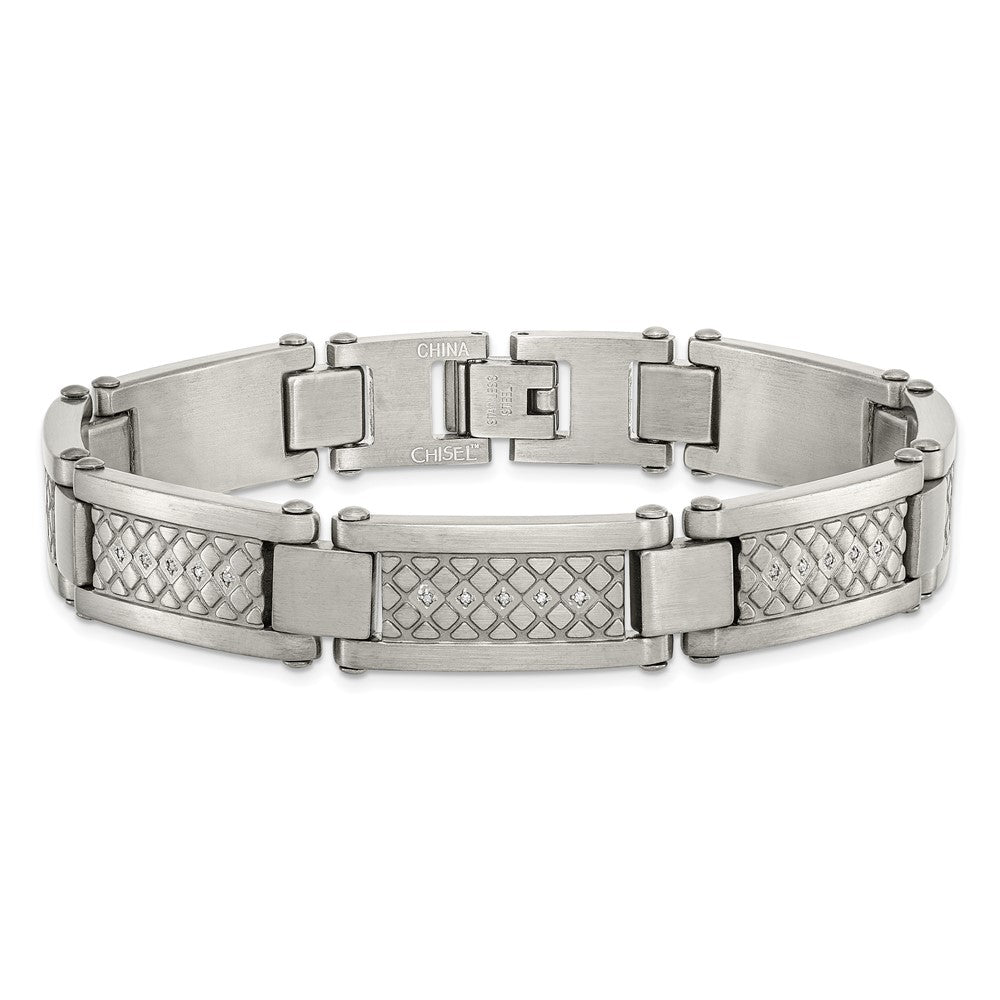 Edelstahl Chisel Antikisiert und Matt mit 1/10 Karat Diamant 9 Zoll Armband