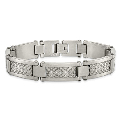 Edelstahl Chisel Antikisiert und Matt mit 1/10 Karat Diamant 9 Zoll Armband