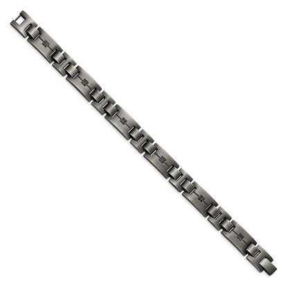 Edelstahl Chisel Antikisiert und Matt mit 1/10 Karat Schwarz Diamant 9 Zoll Armband