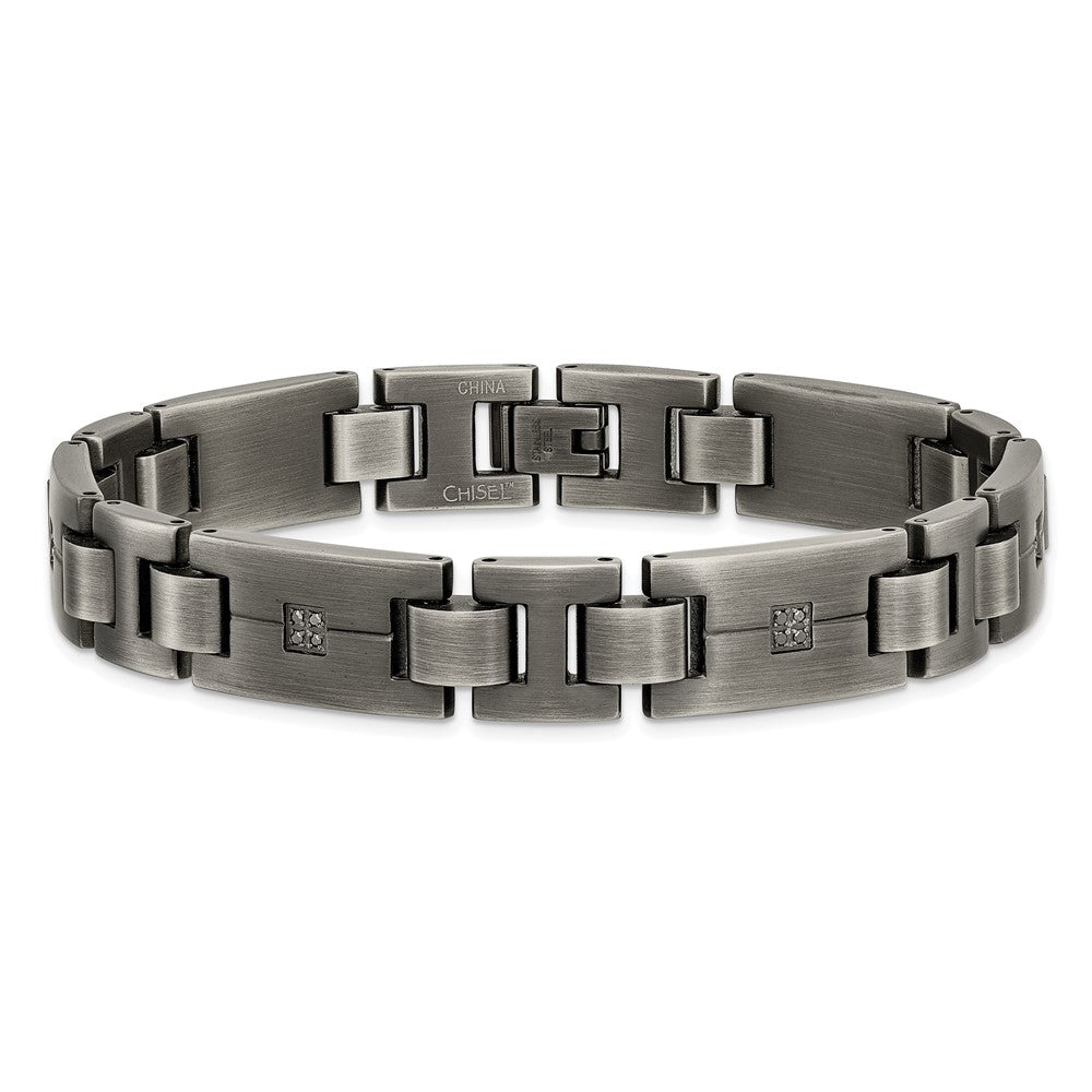 Edelstahl Chisel Antikisiert und Matt mit 1/10 Karat Schwarz Diamant 9 Zoll Armband