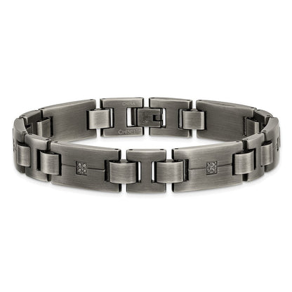 Edelstahl Chisel Antikisiert und Matt mit 1/10 Karat Schwarz Diamant 9 Zoll Armband