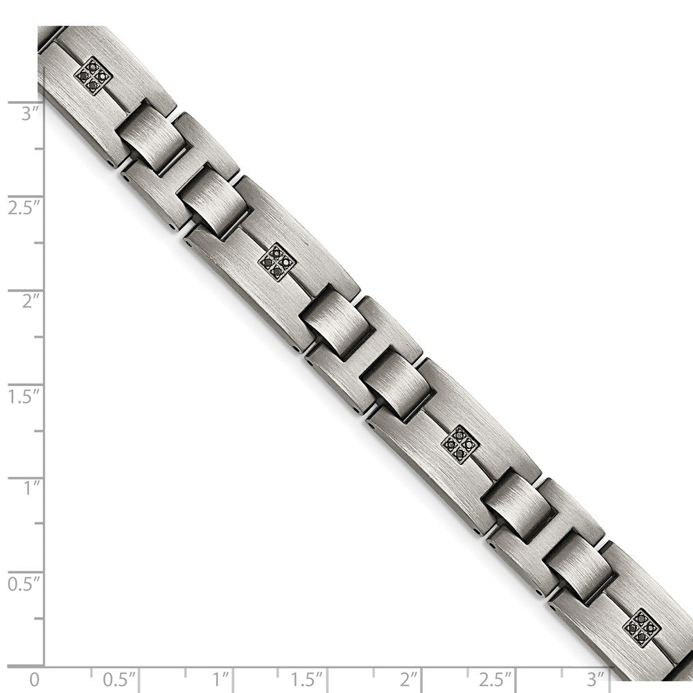 Edelstahl Chisel Antikisiert und Matt mit 1/10 Karat Schwarz Diamant 9 Zoll Armband