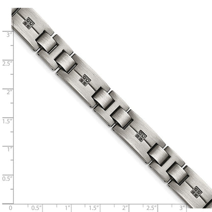 Edelstahl Chisel Antikisiert und Matt mit 1/10 Karat Schwarz Diamant 9 Zoll Armband