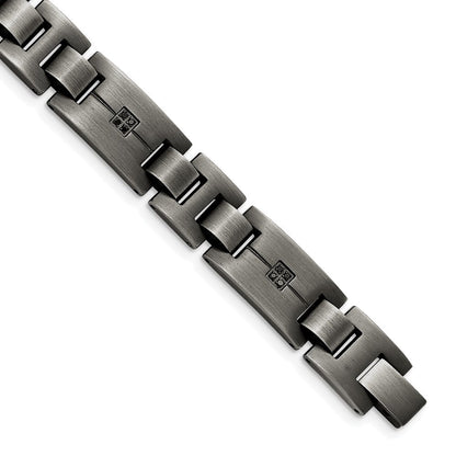 Edelstahl Chisel Antikisiert und Matt mit 1/10 Karat Schwarz Diamant 9 Zoll Armband