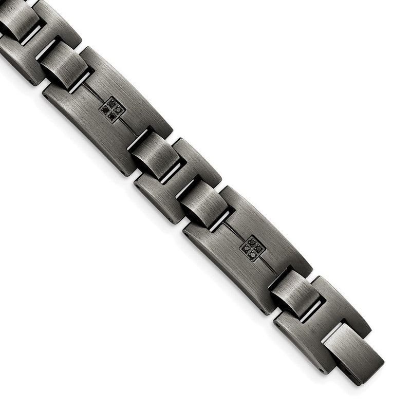 Edelstahl Chisel Antikisiert und Matt mit 1/10 Karat Schwarz Diamant 9 Zoll Armband