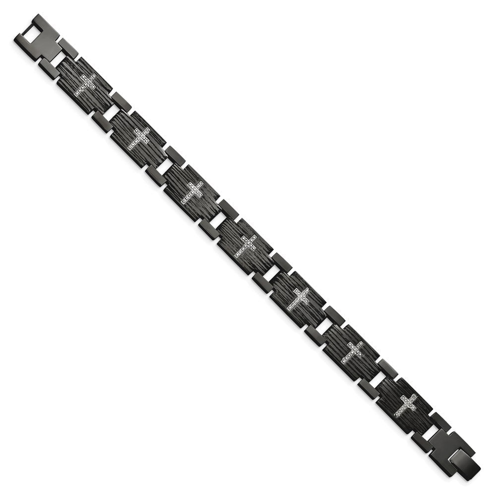8.5 Zoll Chisel Edelstahl Poliert und Matt Schwarz Ip-beschichtet mit 1/4 Karat Diamant 8.25 Armband
