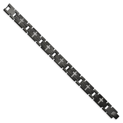 8.5 Zoll Chisel Edelstahl Poliert und Matt Schwarz Ip-beschichtet mit 1/4 Karat Diamant 8.25 Armband