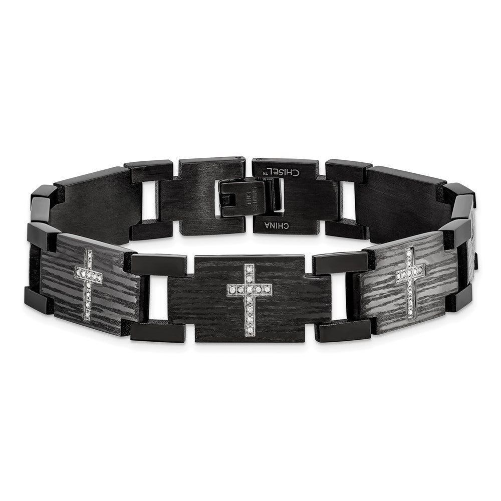 8.5 Zoll Chisel Edelstahl Poliert und Matt Schwarz Ip-beschichtet mit 1/4 Karat Diamant 8.25 Armband