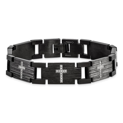 8.5 Zoll Chisel Edelstahl Poliert und Matt Schwarz Ip-beschichtet mit 1/4 Karat Diamant 8.25 Armband