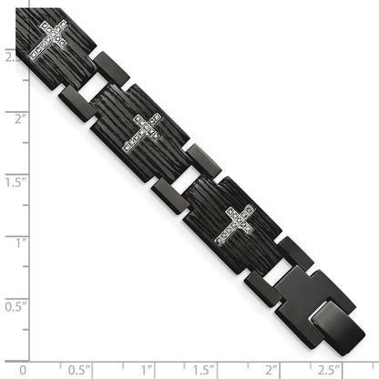8.5 Zoll Chisel Edelstahl Poliert und Matt Schwarz Ip-beschichtet mit 1/4 Karat Diamant 8.25 Armband